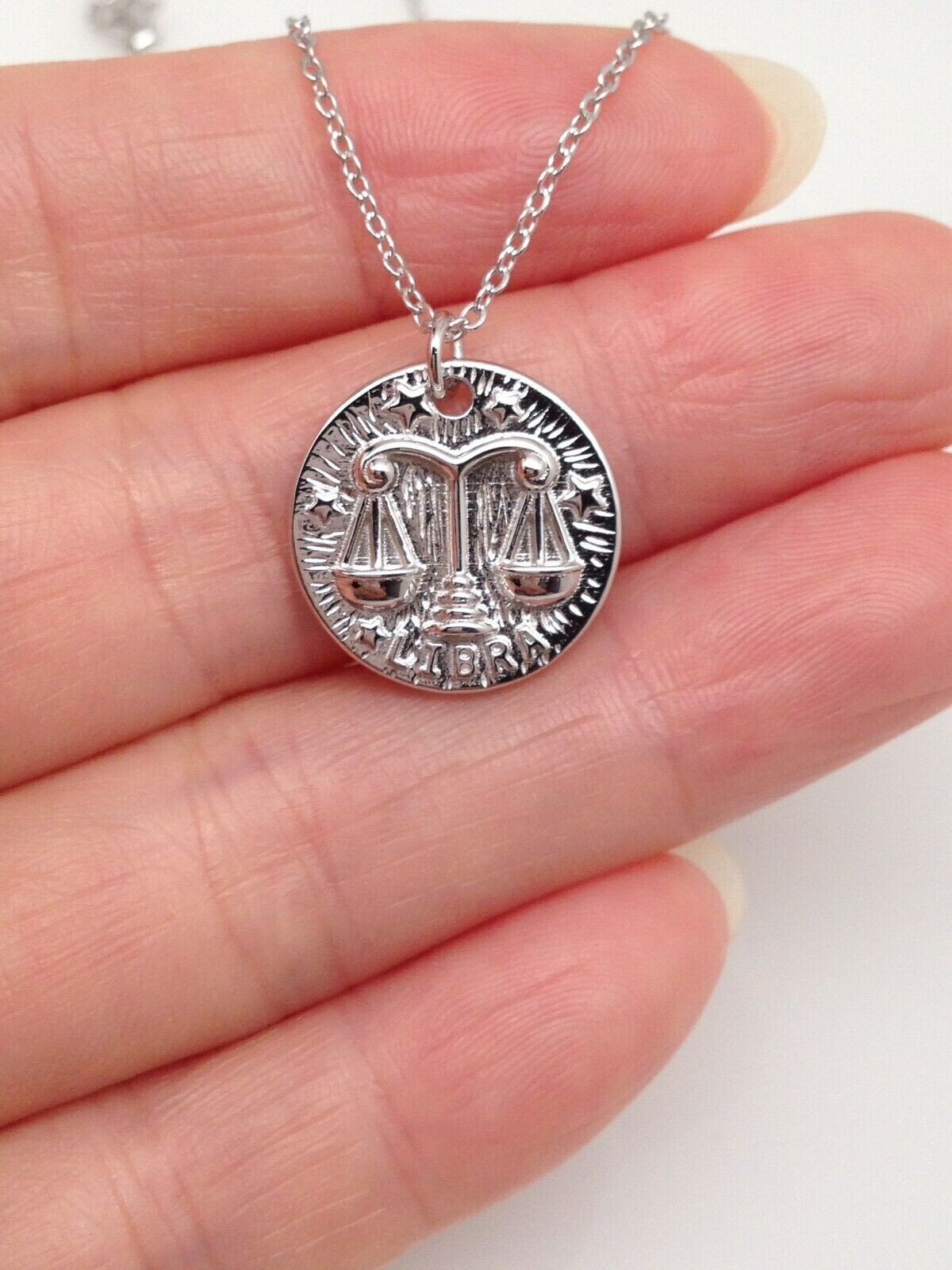 Zodiac Libra Necklace 925 Sterling Silver Horoscope Pendant Charm 15mm