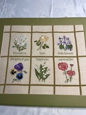 Vintage Embroidery CrossStitch Wall Hanging Matte Frame Only Flowers Farmhouse