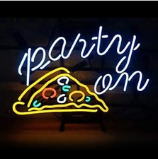 Pizza Party On Custom Glass Neon Sign Light Boutique Room Decor 24"x20"