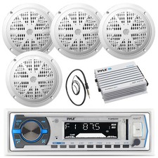 6.5" 120W Marine Speakers, 400W Amplifier, Pyle USB Bluetooth Radio,Boat Antenna