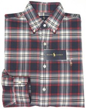 Polo Ralph Lauren Cotton Oxford Long Sleeve Shirt Classic Fit Blue Red Plaid 98