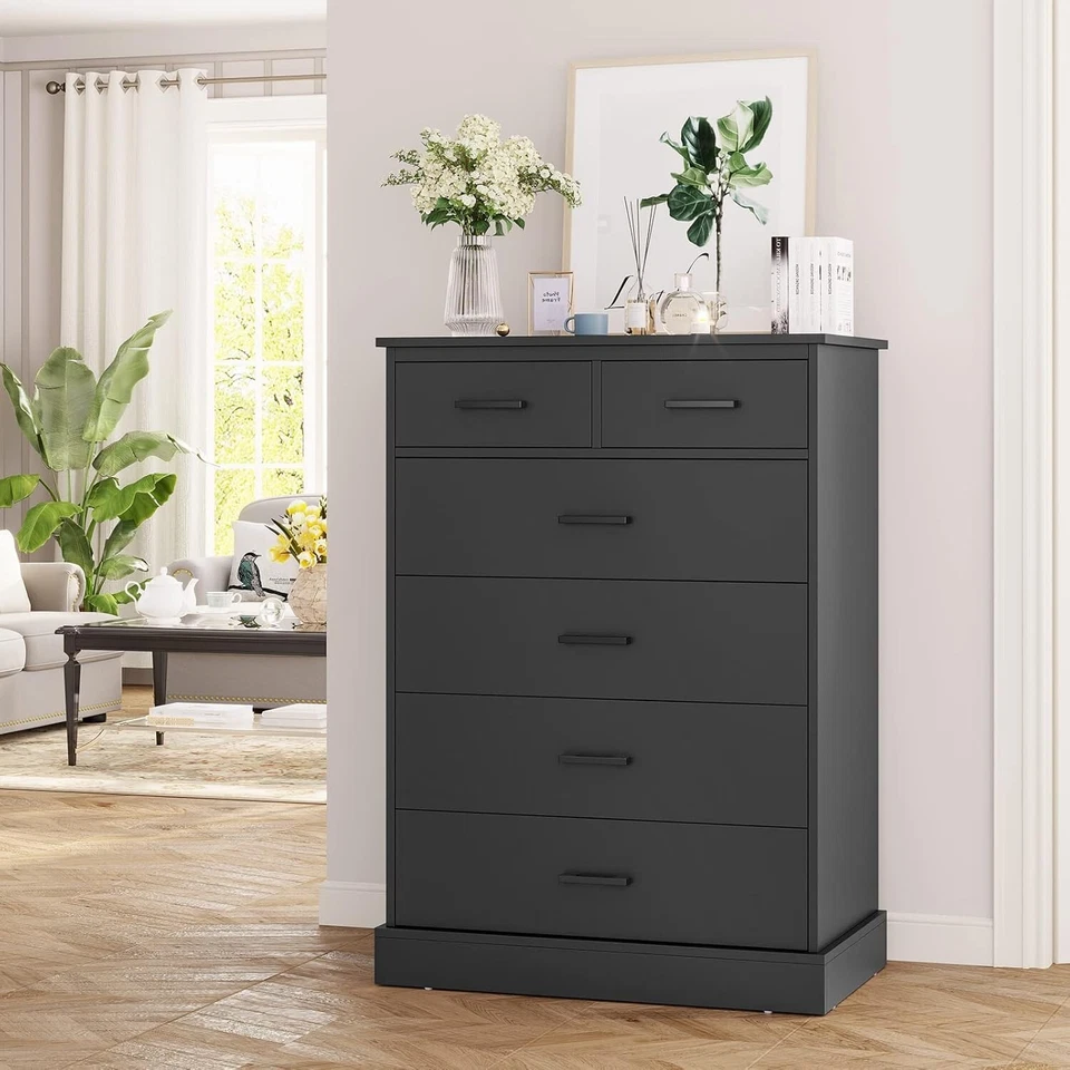 Black Dresser with 6 Drawers for Bedroom Tall Chest of 6 Drawers Storage Cabinet - Image 3 of 4