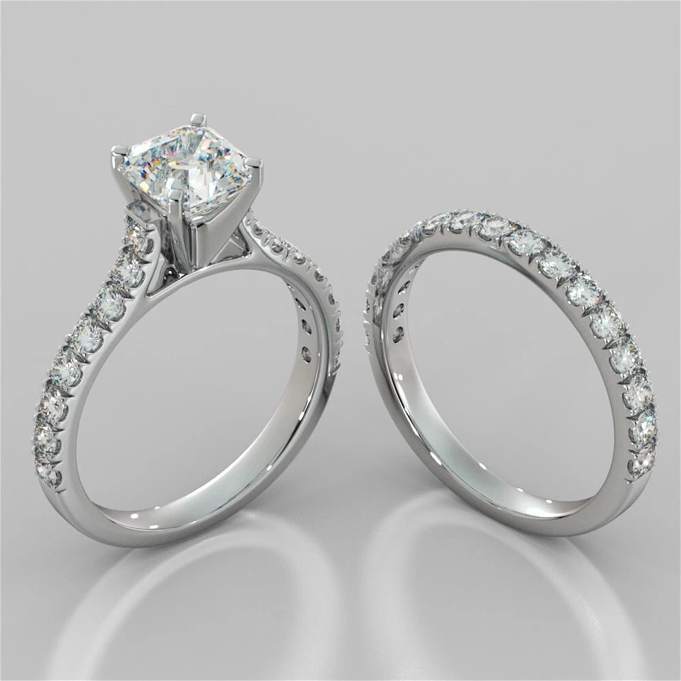 Кольцо из цельной платины 950 с выращенными в лаборатории бриллиантами огранки Ашер 2,62 карата - Изображение 2 из 4