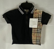 Burberry Kids Black Vintage Check Panel Half Zip Polo Shirt Size 12M 80cm