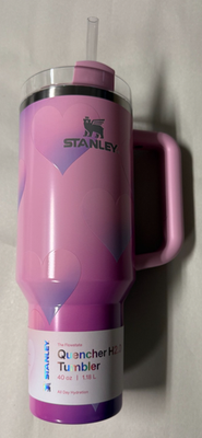 #ad NEW Stanley Quencher H2.0 FlowState Tumbler 40 oz Powder Pink Heart Gradient $74.99
