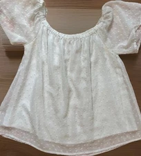 Mi Ami  Francesca's White Swiss Dot Sheer Short flutter sleeve Blouse Small