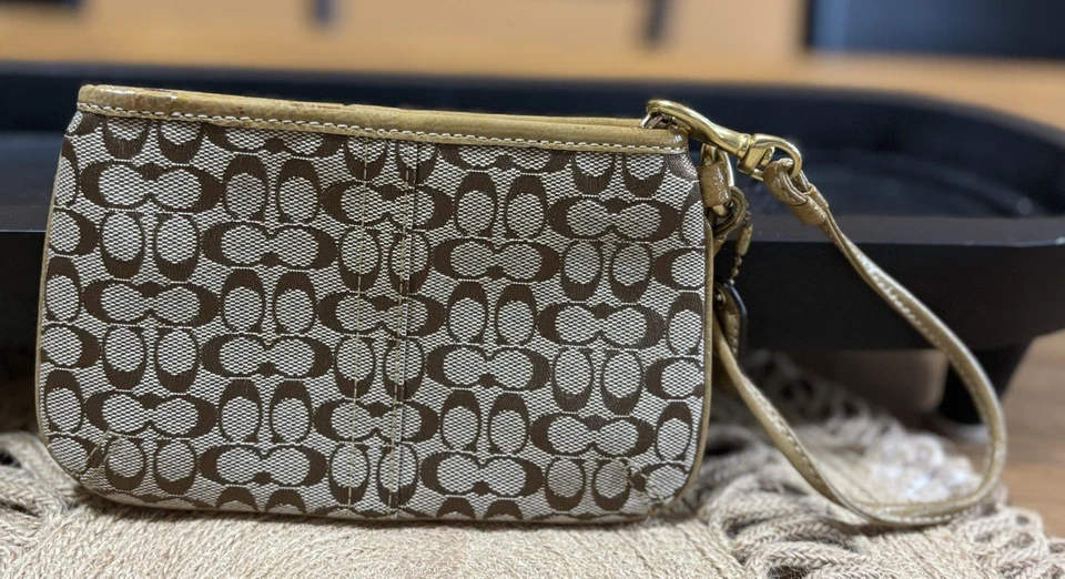 Bolso de mano Coach pequeño vintage muñeca lona tostada con cuero marrón C’s Foto 3 de 4