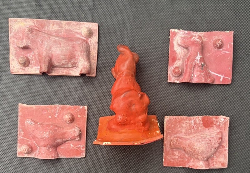 1960s - 1970s Vintage Factory Rubber Molds & Figure Lot Pooh Disney Cow Dog Hen