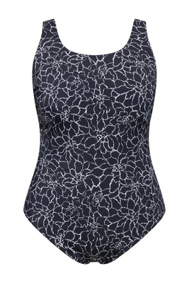 Ulla Popken Damen große Größen Badeanzug Blüten ohne Softcups 820955