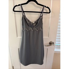 Marilyn Monroe Gray Lace Trim Chemise Built In Cups Adjustable Straps Sleepwear