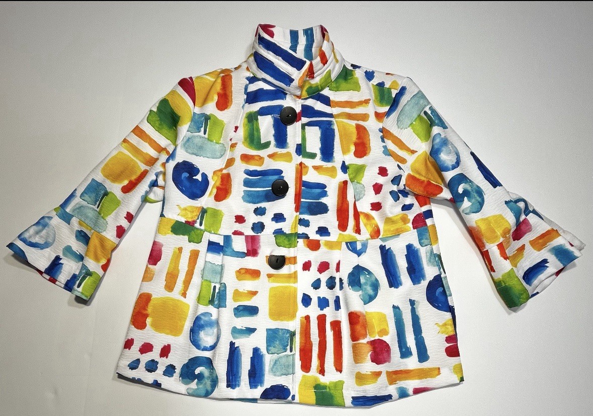 Ali Miles Women’s Button Front Jacket Petite Small Multicolor Abstract Print 3/4