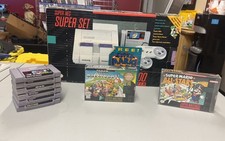 Super Nintendo SNES Console In Box w/9 Games - 4 Mario Games (2 In Box, 2 Loose)