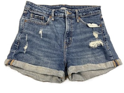 Old Navy Blue OG High Rise Distressed Denim Shorts Roll Up Hem W30 Size 10