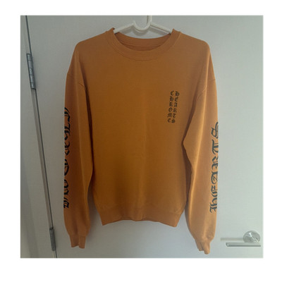 Chrome Hearts Logo Crewneck Pullover Sweatshirt Orange Black Cotton Knit Men XS