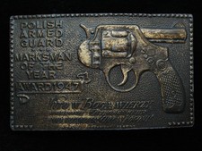 QE01106 VINTAGE 1970s POLISH ARMED GUARD MARKSMAN OF THE YEAR GUN BELT BUCKLE