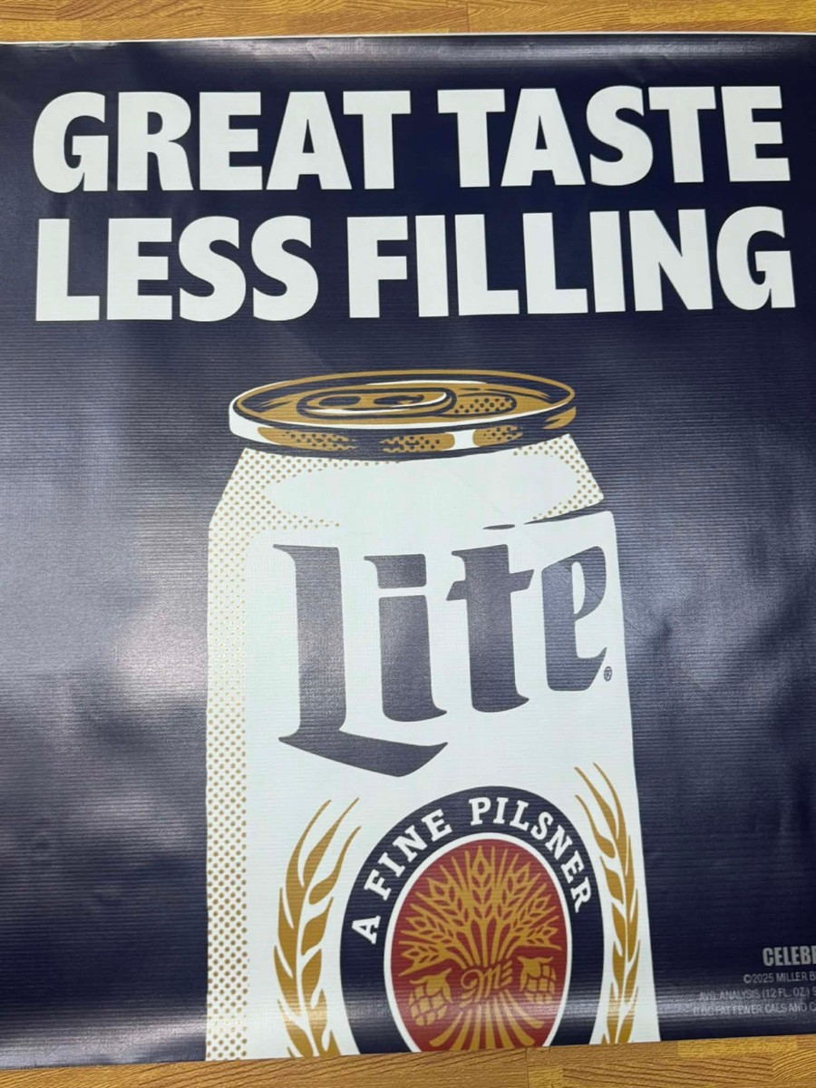 Miller Lite Square Banner Great Taste Less Filling Beer Bar Garage
