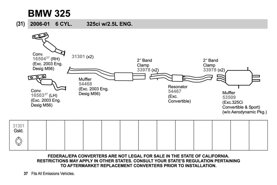 For BMW 330Ci 2001-2006 Walker 33978 Aluminized Steel Mega Band Clamp Foto 2 de 4