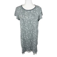 Kensie Shirt Dress Women Large Green Floral Short Sleeve A-Line Mini Casual