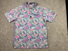Bad Birdie Golf Polo Shirt Mens Size Large Flamingo Tropical Print Short Sleeve