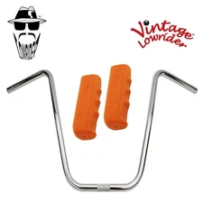 Original Lowrider 16" 22.2 D Handlebar Chrome Custom 120mm Grips Solid/Orange