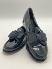 G.H. Bass Womens Weejuns Black Patent Leather Loafers With Grosgrain Bows Size 6