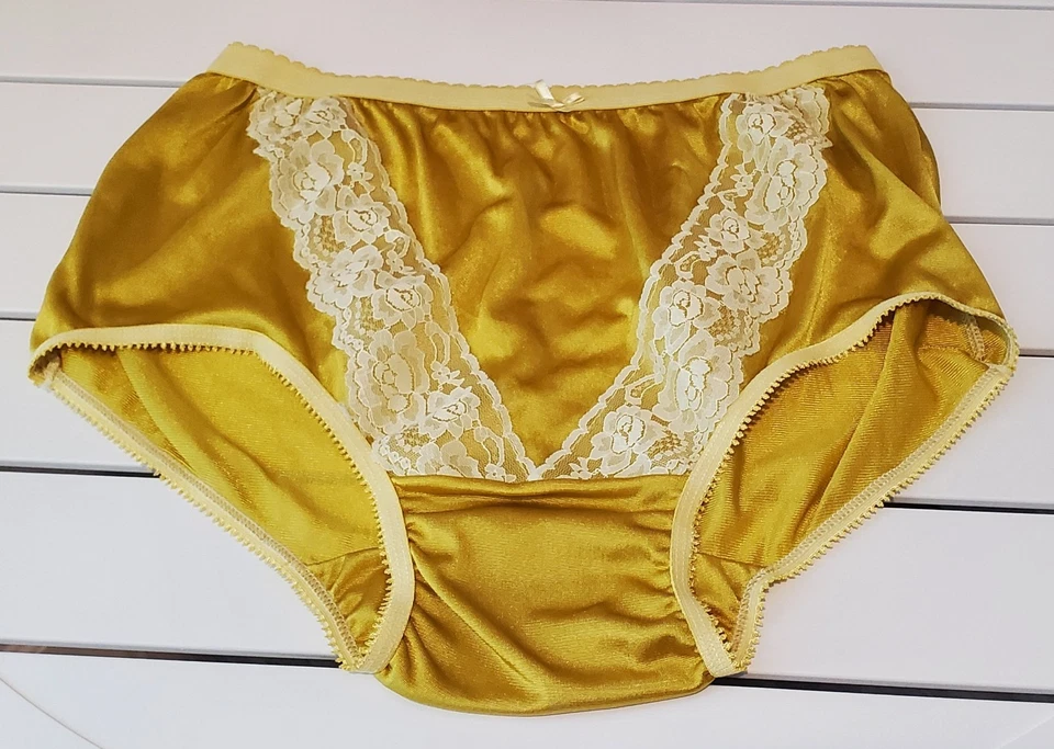 Brillante Doble Nylon ENCAJE Sedoso Granny Panty Refuerzo Ancho Corte Completo 7/L Dorado Anochecer Foto 4 de 4