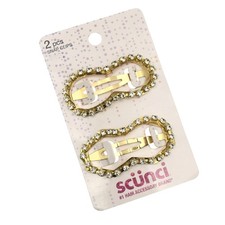 Scunci Gold Rhinestone Snap Hair Clips Barrettet 2 Pcs Stylish Durable