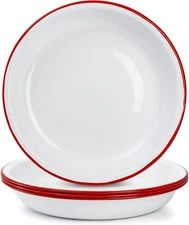 Lawei Set of 4 Enamel Dinner Plates, 10 Inch Round 10 inch, White Red 