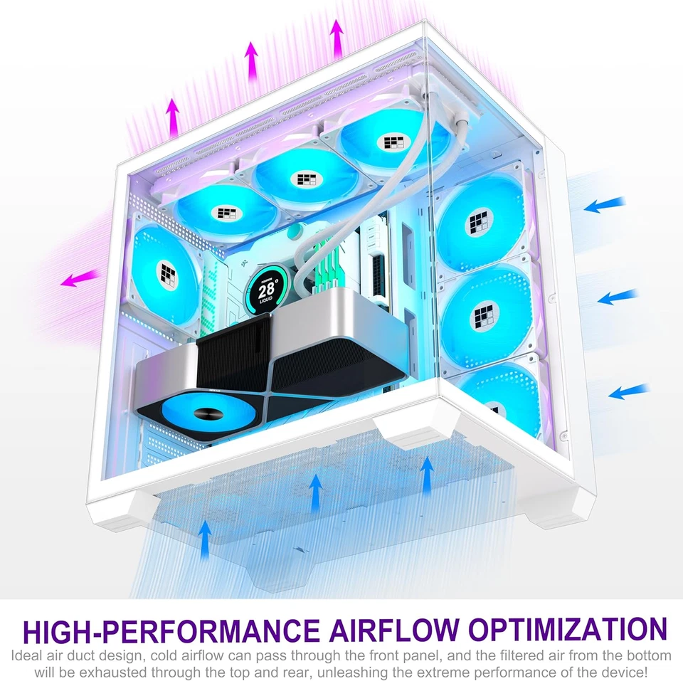 Mid Tower ATX Case Pre-Installed ARGB Fans Panoramic Glass Water Air Cooling - Image 4 of 4