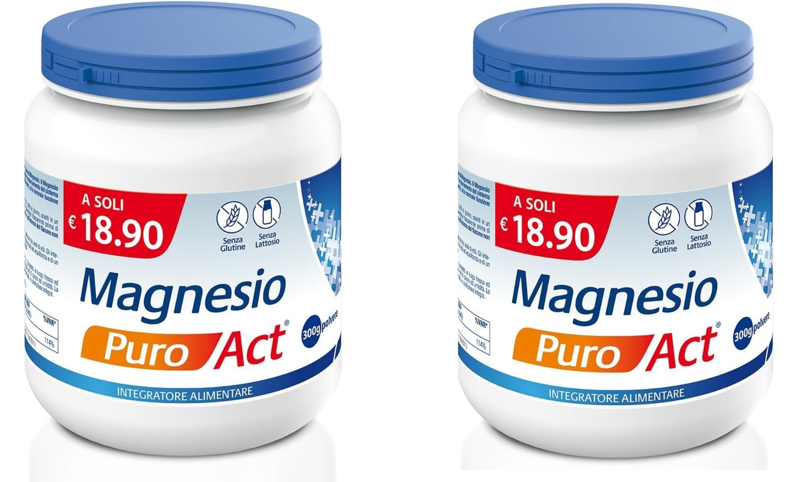 Magnesio Puro ACT Polvere 300g x2 - Offerta Doppia Scorta Energia