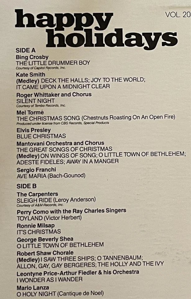 Happy Holidays Vol. 20 LP EX+ True Value Christmas (1985) Elvis Crosby Como +++ - Image 3 of 3