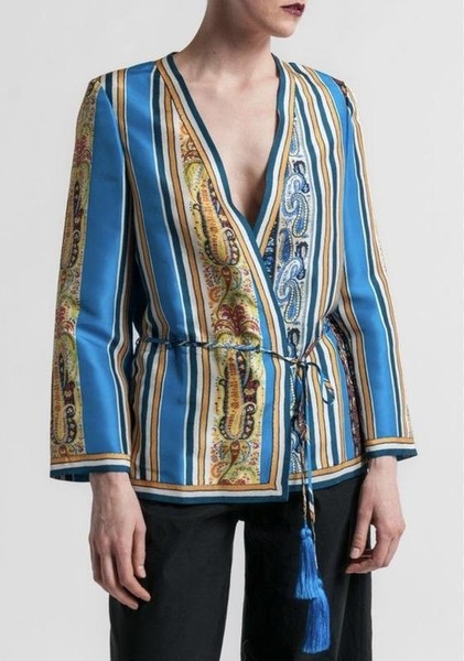 Damen Etro Shirt Marine Seide 40 / L / 48