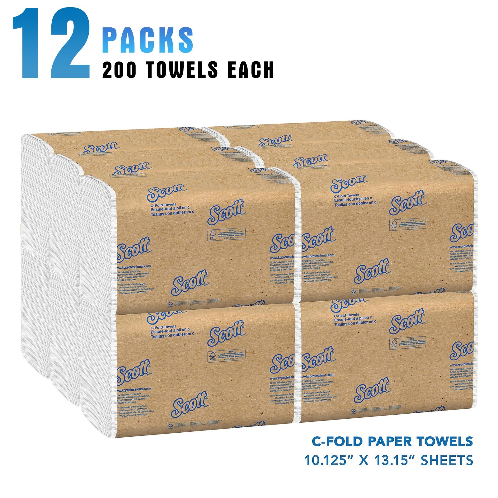 Scott Essential C-Fold Paper Towels, 12 Packs/Case, 200 Sheets Each ( 01510 )