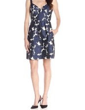 Vera Wang Blue Jacquard Brocade Blue Navy Rose Floral Cocktail Dress Sz 6