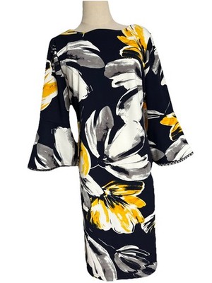 ILE New York  Women's Shift Dress - Navy & Yellow, Size 10 $79 Stretch New