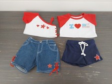 Build A Bear Girl USA Patriotic Clothes Lot 2 Outfits Red White Blue Jeans BAB