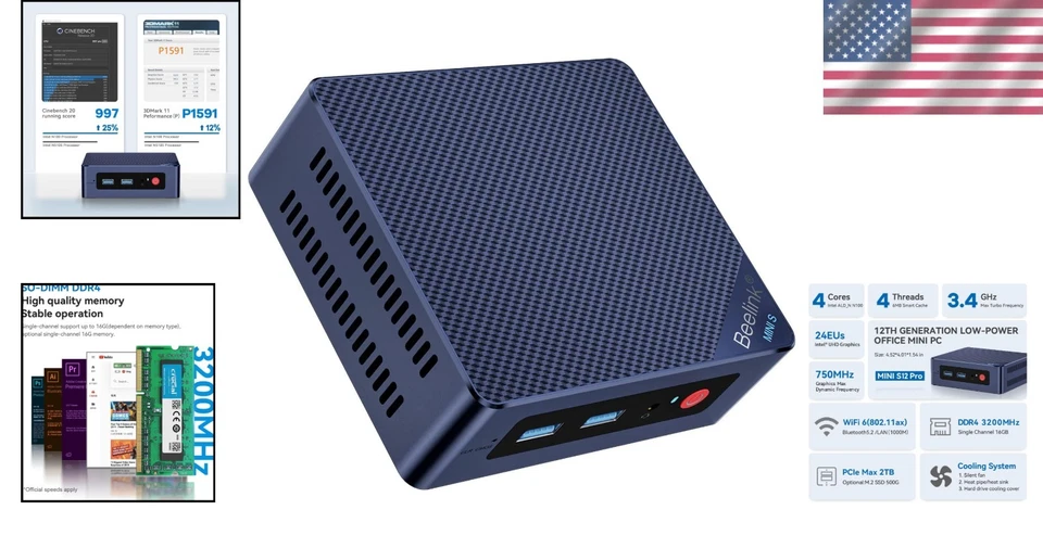 Intel Alder Lake Mini S12 Desktop, 8GB RAM & 256GB SSD, Dual HDMI, 4K Ready - Image 2 of 4