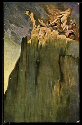 Artist postcard Ludwig Fahrenkrog: cry for light, people on the precipice 