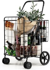 Jumbo Folding Shopping Cart W/ Rolling Swivel Wheels Foldable Grocery Cart on