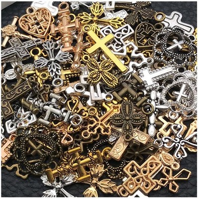WOCRAFT 100pcs Cross Charms for Jewelry Making Assorted Small, 