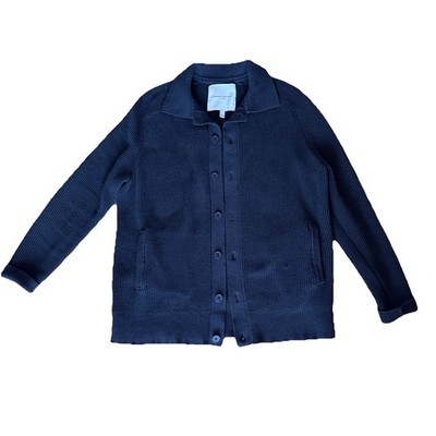 Garment Research Men's Collared Cardigan Sweater Medium Black Button Up