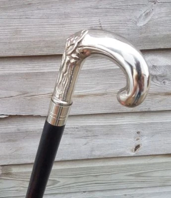 HANDMADE Brass Solid Silver eva Adam Head Vintage BLACK Wooden Walking Stick Cane Gift