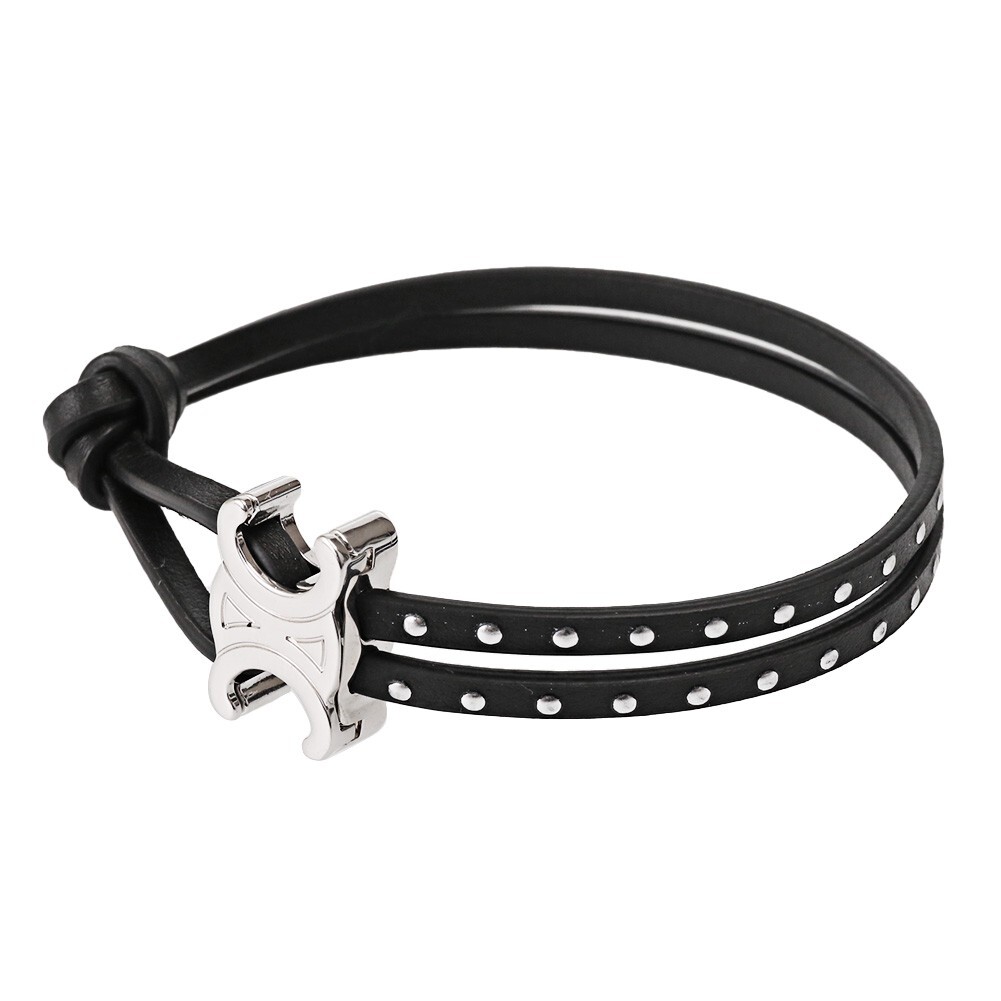 CELINE Bracelet Triomph Rhodium-finish brass and Leather Import