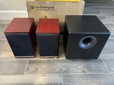 Audioengine Hd6 Wireless Red Wood Bookshelf Speakers + S8 Subwoofer W/ Remote