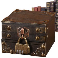 Mini Wood Storage Box Decorative Treasure Jewelry Chests With Lock Wood Storage 