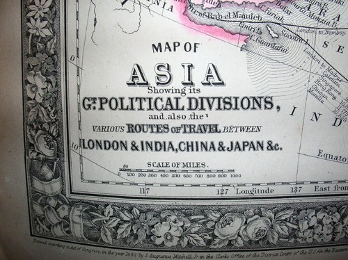Origial 1860 Mitchell Map of Asia Political Divisions Travel Routes 12.5 X 15.25 - Picture 2 of 11