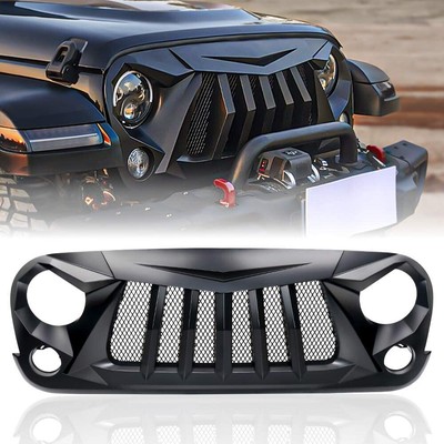 Matte Black Front Grill Grid Grille w/Mesh Compatible with Jeep Wrangler 