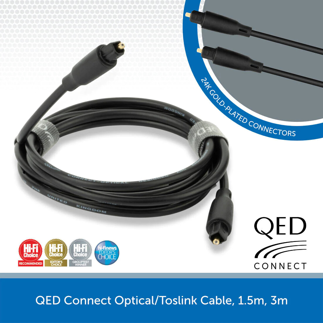 QED Connect Optical TOSLink Digital Audio Cable 4mm Soundbar TV