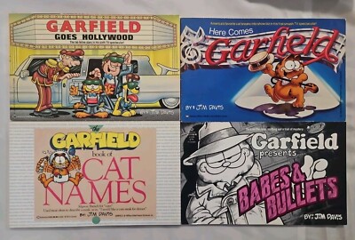 Garfield 4 Paperbacks, Goes Hollywood, Cat Names, Babes & Bullets, All 1st Print