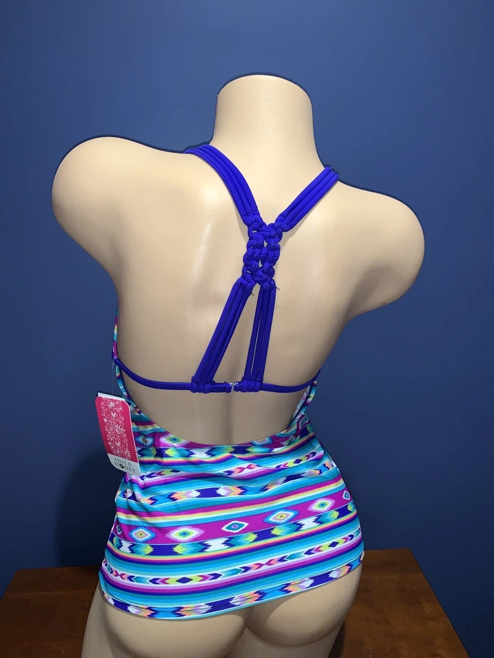 Top Tankini Hula Miel Talla M Traje de Baño Triángulo V Ab534t929 Azul Lindo Azteca 0387 Foto 3 de 4